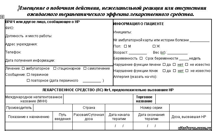 форма побочное действие лекарства